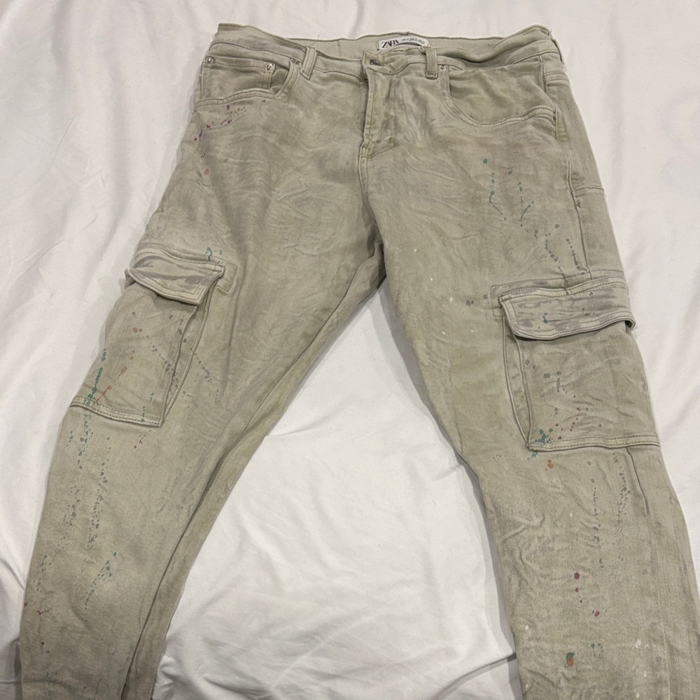Zara denim jeans w/ paint splatter effect